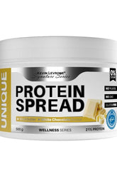 Kevin Levrone Unique Protein Spread with white chocolate flavor, 21% protein, gluten-free, no added sugar, 500g.
